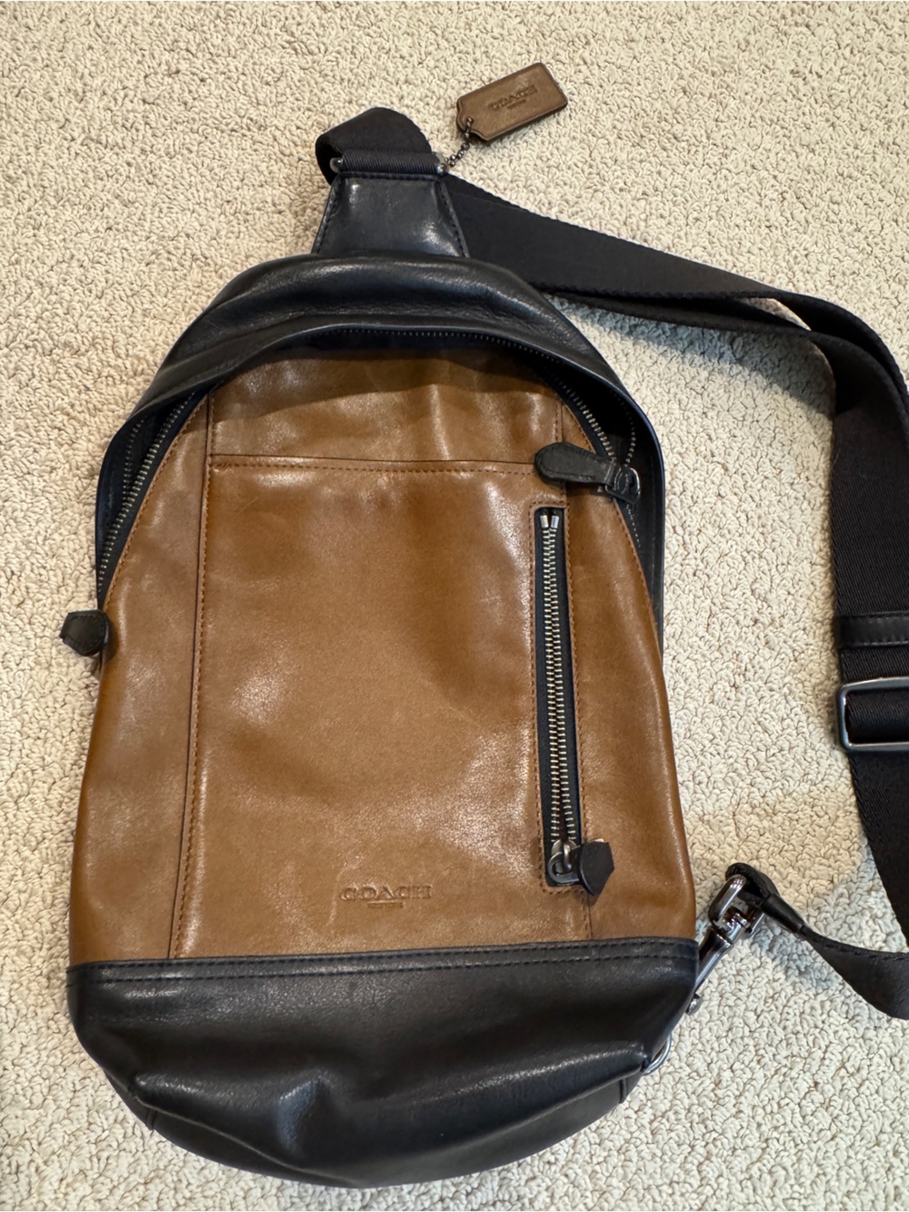 Coach Two-Tone Brown and Black Leather Sling Bag